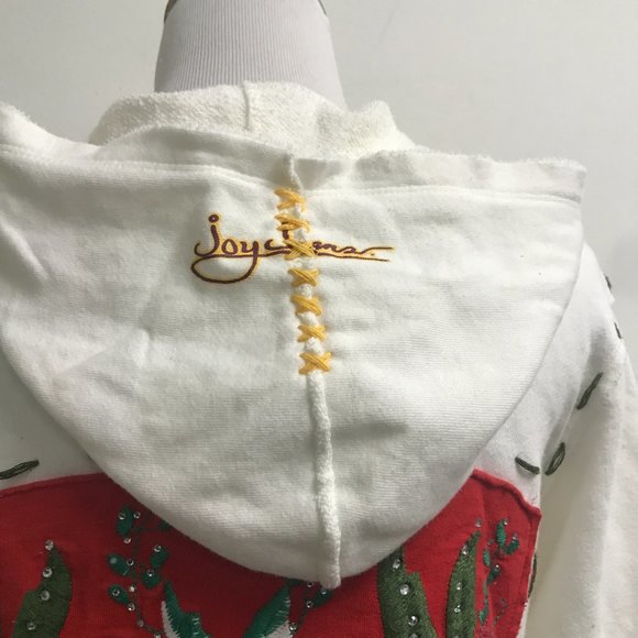Joystick Johnny Was crystal dove cream red applique embroidered zip hoodie L - Picture 4 of 13